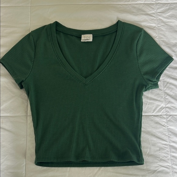 Green V-Neck Ribbed Crop Top - Picture 1 of 5